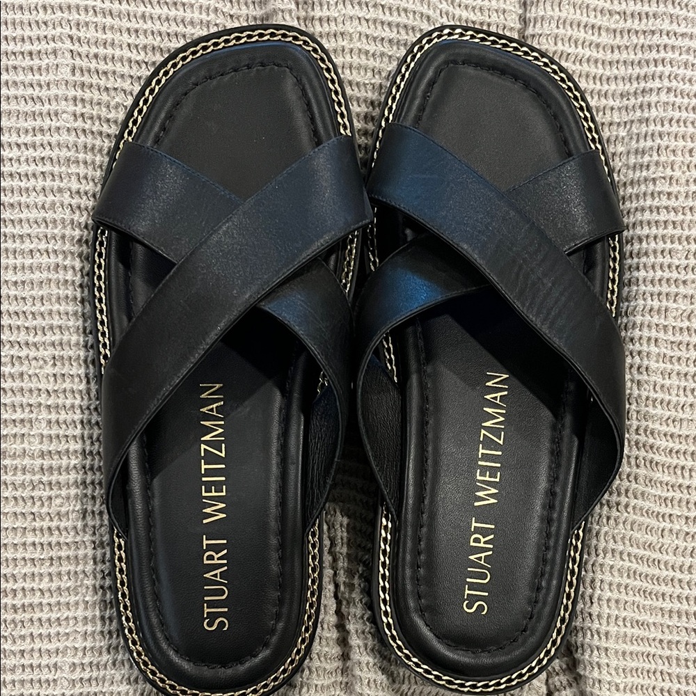 38.5 Black Leather Stuart Weitzman sandals